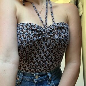 Patterned Halter bodysuit top